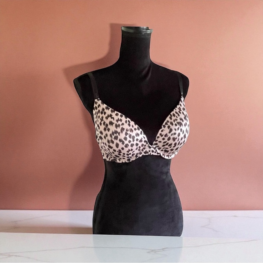 Victoria’s Secret black nude leopard print Demi Uplift underwire lingerie bra36D
